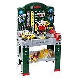 Theo Klein 8513 Bosch Workstation Werkbank mit Werkzeug, Montagefahrzeug und zahlreichem Zubehör...