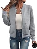 RUISHH Damen Langarm Jacke Casual Bomberjacke Baseball Jacke Reißverschluss Leichte Übergangsjacke...