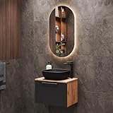 Planetmöbel Astra Badmöbel Set mit Waschtisch 60 cm Gold Eiche Anthrazit, Aufsatzwaschbecken 42 cm...