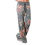 ROSA JUNIO Damen-Pyjamahose mit hoher Taille, Blumendruck, Kordelzug, bequem, Stretch, leger, weites...