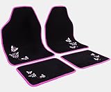 WOLTU Universal Auto Fußmatten Teppich Stickerei Butterfly Rosa/Schwarz