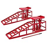 Arebos 2X Auffahrrampe mit hydraulischem Wagenheber | XXL PKW Hebebühne KFZ Rampe 257 mm...