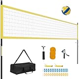COSTWAY Volleyballnetz Outdoor, 9,5 x 1 m Pool Volleyball Netz Höhenverstellbar mit Ständer,...