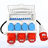 Warmfay Wandverteiler Vorverkabelt Stromverteiler, 4x 230V Schuko Steckdosen + 2x CEE 16A + 1x CEE...