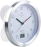 St. Leonhard Baduhr: Badezimmer-Wanduhr mit LCD-Thermometer und Aluminium-Rahmen, IPX4 (Uhr für...