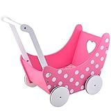 Unique Nature Puppenwagen Gaby Holz rosa weiß Tupfen 54,5x30,5x46,5 cm – Stabiler Holzpuppenwagen...