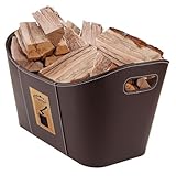 Holzkorb - Brennholzkorb - Kaminholzkorb - Kaminholztasche aus hochwertigem Kunstleder in Schwarz...
