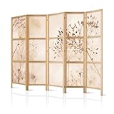 murando - Paravent Innen Raumteiler Holz Pflanzen 225x172 cm 5-teilig Japanische Trennwand...