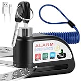Bremsscheibenschloss Motorradschloss mit Alarm 110dB, USB Wiederaufladbar Motorrad Schloss mit 1.5m...