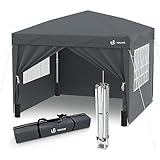 VOUNOT® Pavillon 3x3m mit 4 Seitenteilen & 4 Sandsäcke, Pop Up Faltpavillon, Faltbar Gartenzelt...