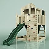 Rebo Spielhaus aus Massiv-Holz mit Acryl-Glas | Spielturm mit Kletterwand, Wellenrutsche und...