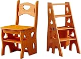 Klappbarer Bibliotheksleiter, Holz-Leiter, multifunktional, tragbar, 4-stufiger Stuhl, Tritthocker,...