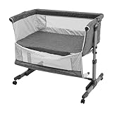 Caskunbsy Beistellbett Baby,Babybett mit Schaukel-Funktion & 6-Fach Höhenverstellung - Klappbar,...