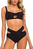 De feuilles Zweiteiliges Bikini-Set für Damen, Schleife, verstellbares Oberteil + dehnbare Hose,...