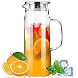 PARACITY Wasserkaraffe 1,5L, Karaffe mit Deckel und Ausgießer, Warm-/Kaltwasserkrug, Glaskaraffe...