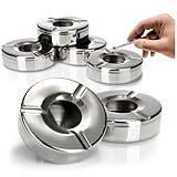 com-four® 6x Aschenbecher aus Edelstahl - Windaschenbecher mit abnehmbarem Deckel zum Schutz vor...