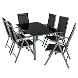 Montafox Gartenmöbel Set 6 Stühle + 1 Tisch 150x90cm Sitzgarnitur Aluminium Sicherheitsglas...