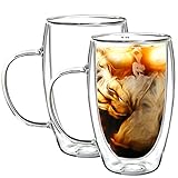 Youngever 2er Set 500ML Kaffee Gläser, Kaffeetassen aus Glas, Doppelwandige Kaffeetassen, Double...