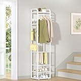 HEXCELEN Garderobenständer, Kleiderständer mit 4 Ablagen und 13 Haken, Aufbewahrungsregal mit...