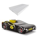 KOBI | BATCAR Kinderbett | Superheld | Für das Kinderzimmer | Autobett für Jungen | Set mit...
