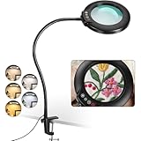 Veemagni 10X Lupe mit Licht und Klemme, 23 Zoll Flexibler Schwanenhals, 5 Farbmodi Stufenlos...