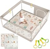 Julrrimg Laufstall Baby mit Matratze, 150x150 Laufgitter Baby mit Matte, Laufstall für Apartment,...
