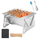 Minigrill,20 * 17.5 * 11cm Klappgrill,Reisegrill Outdoor Mit Clip,Bürste,Abnehmbare BBQ...