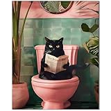 Qiukoo Malen nach Zahlen Erwachsene Lustiges Katzenmotiv im Badezimmer 40×50 cm Leinwand Kreatives...