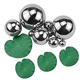 Rierousy Schwimmkugeln für Miniteich Silber Miniteich Deko 2-10cm mit 3 Schwimmend Lotusblätter...