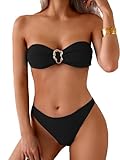 Fanuerg Trägerloses Bandeau-Bikini-Set für Damen, Ring-Raffhalter, Zweiteiliger Badeanzug, hoher...