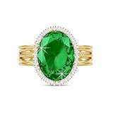 Linawe Smaragd Ring mit Grünem Stein, Gold Ringe Frauen, Moissanite Ring Damenring Modeschmuck,...