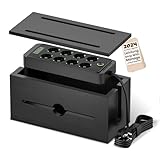 Hölzernem Kabelbox mit Steckdosenleiste, Ladestation Organizer mit 8-Steckdosen 4 USB & 1 Typ-C...