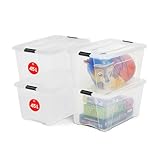 Iris Ohyama Aufbewahrungsboxen mit Deckel, 45L, 4er-Set, Transparent, Sicherer Verschluss,...