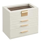 SONGMICS Schmuckkästchen, Schmuckkasten mit 4 Ebenen, Schmuckbox mit Glasdeckel, 3 Schubladen, für...