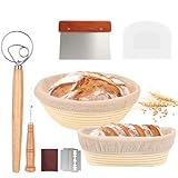 Gärkorb Set, Brot Gärkörbchen aus Peddigrohr zum Brot backen, Gärkörbchen Rund & Oval 2er Set,...