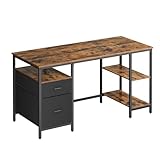 VASAGLE Computertisch, Bürotisch, Schreibtisch, mit 3 Ablagen, 2 Schubladen, 60 x 140 x 76 cm,...