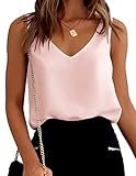 Ekouaer Satin Top Damen Sommer Ämellose Bluse Tank Top V-Ausschnitt Satin Bluse Cami Top,Rosa,XS