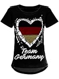 Deutschland Mädchen Wende-Pailletten EM 2024 Fan Fussball T Shirt 22512 Schwarz 104