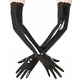 GREEFEI Schwarz Latex Lange Handschuhe für Frauen Männer, Länge 22inch für Cosplay Party...