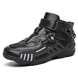 DJFOG Herren Motorradschuhe Schwarz Motocross Kurze Stiefeletten Wasserdichtes Leder,...