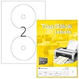 TopStick 8656 CD DVD Etiketten, 100 Blatt, Ø 117 mm Maxi, 2 pro A4 Bogen, 200 Stück,...