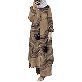 2024 – Muslimisches 2-teiliges Damen-Set, langärmelig, Button-Down-Shirt und Hose, Abaya,...