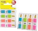 Post-it Index Mini, 11,9 x 43,2 mm, 3 x 35 Haftstreifen im Spender, Farbe: Limonengrün, Orange,...