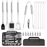 AWOOM 20 Stücke BBQ Grillbesteck Set aus Premium Edelstahl | Grillzubehör mit Grillzange, Wender,...