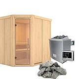 HORI® Traditionelle Sauna Ecksauna mit Ofen | 9,0 kW Finnish + ext. Strg I 231 x 196 cm - Mikkel