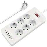 Steckdosenleiste, 12 in 1 Mehrfachsteckdose mit USB, 6-Fach Steckerleiste mit Schalter, 2500W Steck...