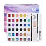 Wasserfarben Set - 36 Farben Aquarell Palette - Tragbarer Malkasten mit Pinselstift für Outdoor...