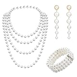 Cosswe Perlen Schmuck Set für Damen, Vintage Imitation Perlen Halsketten Perlenkette Perlenkette...