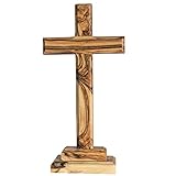 Motivationsgeschenke Kruzifix Stehkreuz 18x9cm & Bodenplatte, aus Olivenholz - Standkreuz mit...