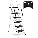 HBTower Leiter 5 Stufen Klappbarer mit Handläufen, Klappbarer Trittleiter mit Breitem...